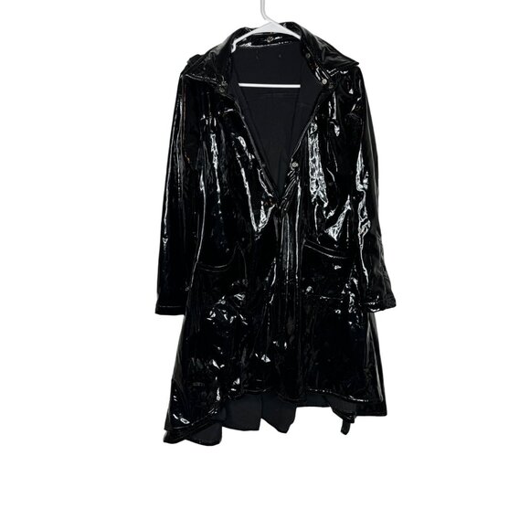 Jackets & Blazers - Faux Leather Hooded Shiny Jacket Black Medium
